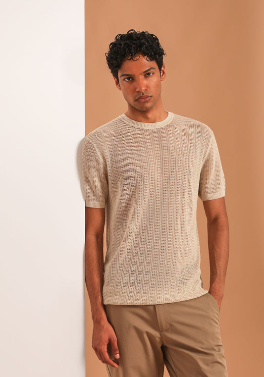 Perforated knit T-shirt