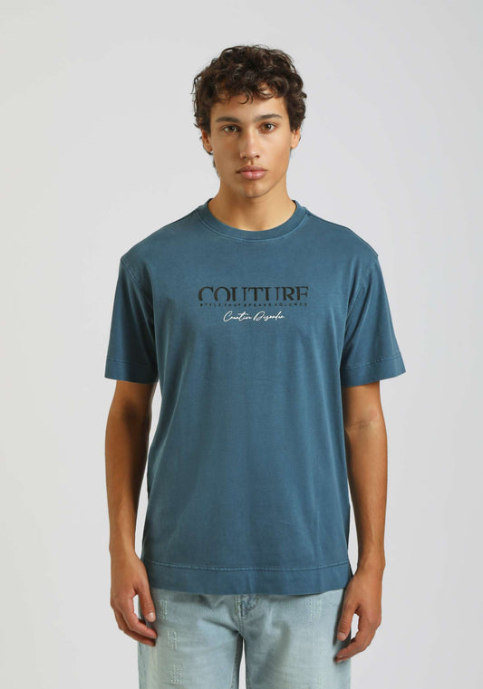 Washed-effect T-shirt with print