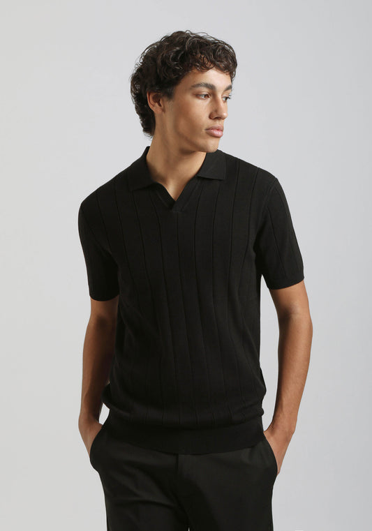 Ribbed knit polo shirt