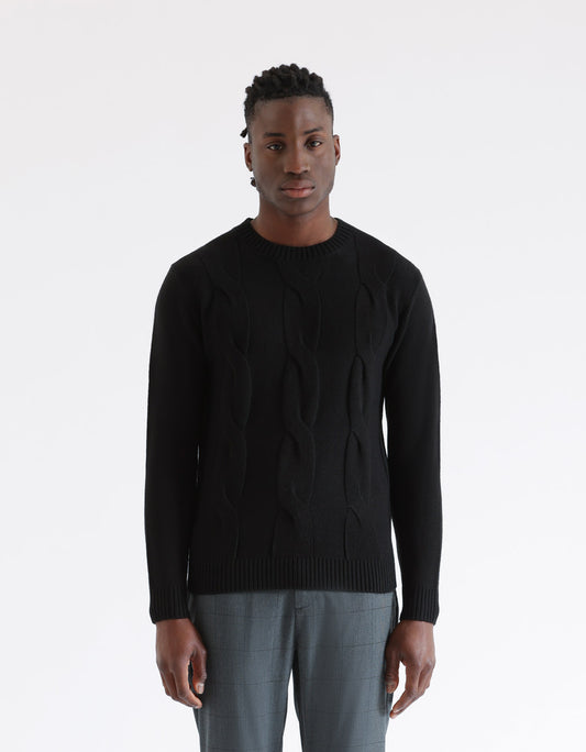 Braided crew neck sweater