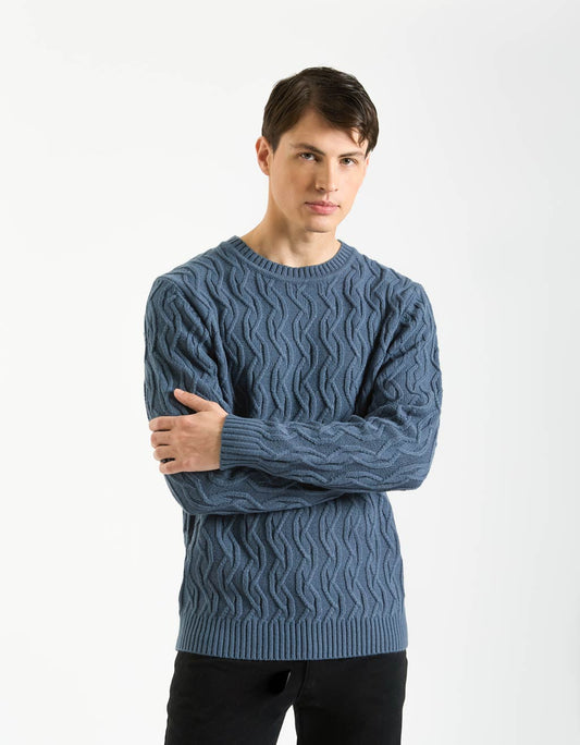 Braided crew neck sweater