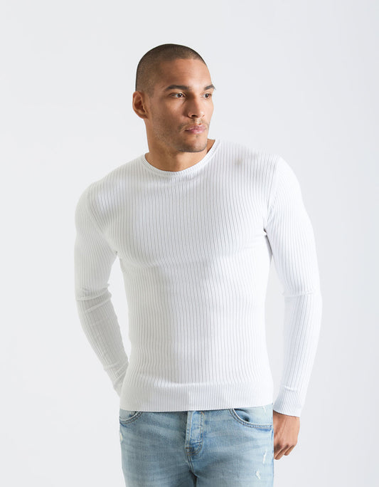 Ribbed viscose crew neck sweater