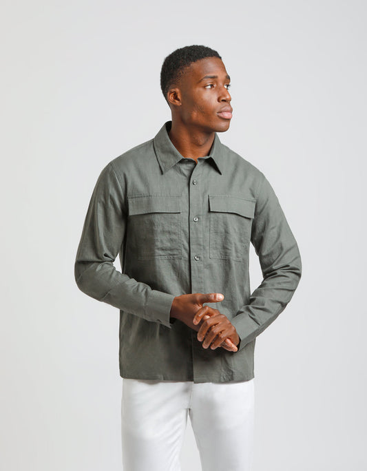 Linen blend shirt with large pockets