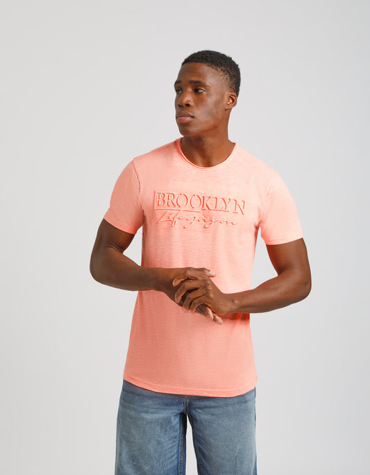 T-shirt fluo con stampa a rilievo|Colore:Arancio fluo