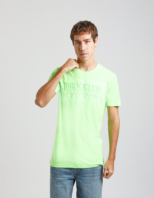 T-shirt fluo con stampa a rilievo|Colore:Verde fluo