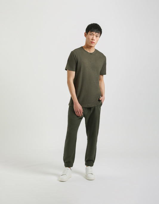 Pantaloni misto lino con elastici alle caviglie