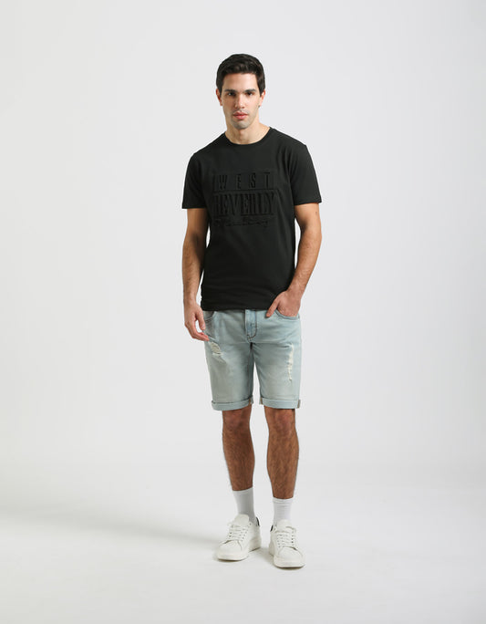 Slim-fit denim bermuda shorts