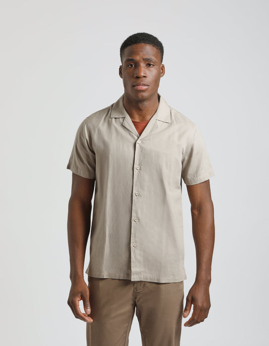 Linen blend striped half sleeve shirt