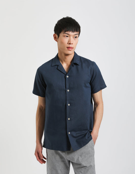 Linen blend striped half sleeve shirt