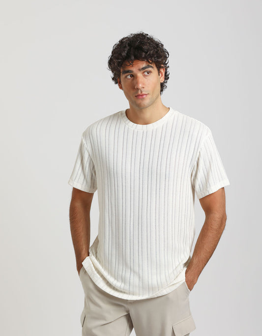 T-shirt a righe strutturate|Colore:Off white