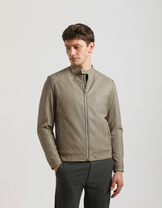 Faux leather jacket with marbled effect