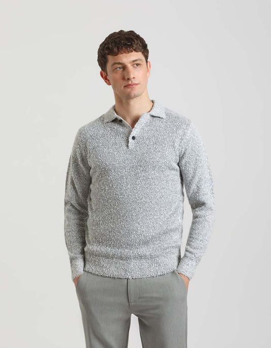 Long-sleeved viscose-blend polo shirt
