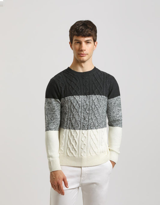 Maglia girocollo colorblock strutturata