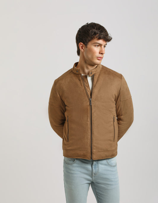 Suede effect biker jacket