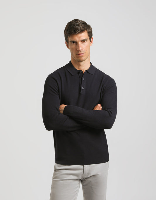 Long-sleeved polo shirt with structured fabric