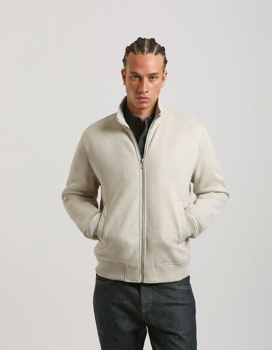 Suede effect mock neck jacket