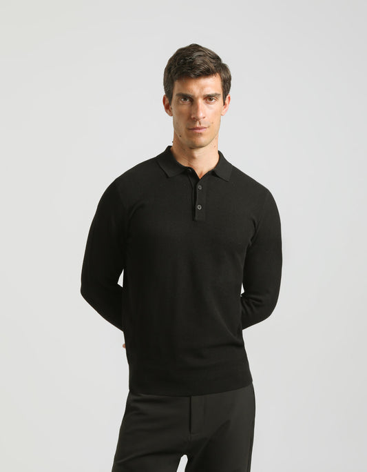 Long-sleeved polo shirt with structured fabric
