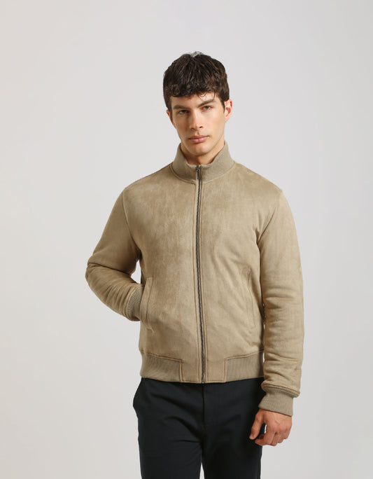 Suede effect mock neck jacket