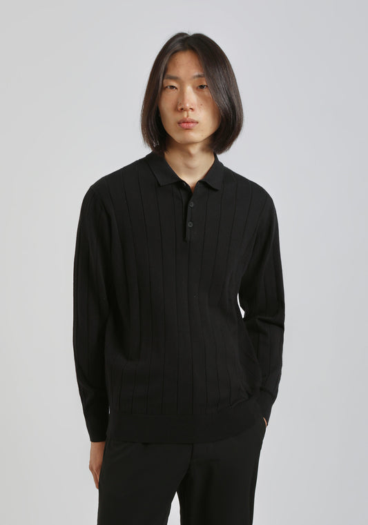 Polo manica lunga con bottoni|Colore:Nero