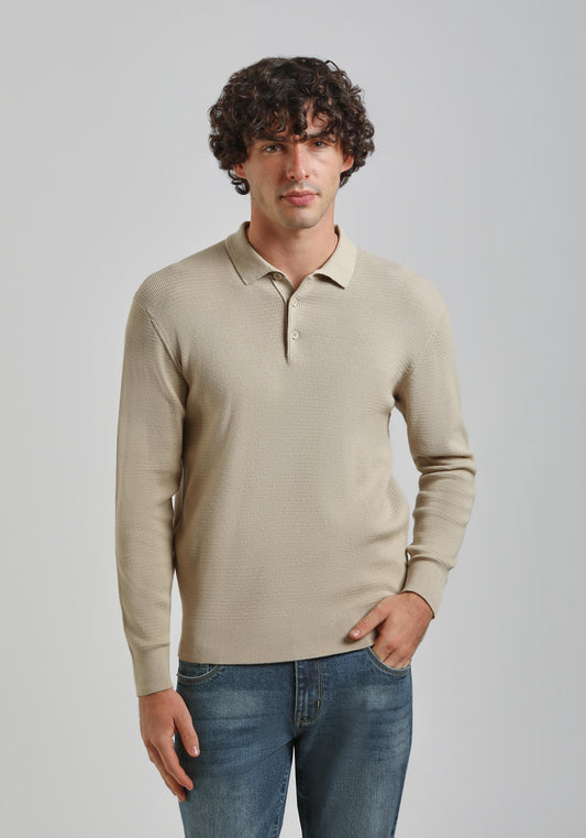 Polo manica lunga con bottoni|Colore:Beige