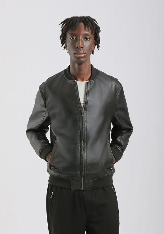 Giubbotto bomber effetto pelle|Colore:Nero