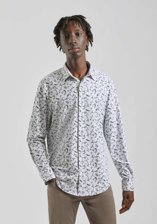 Camicia manica lunga con fantasia|Colore:Bianco