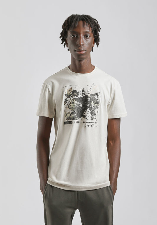 T-shirt 100% cotone con stampa|Colore:Ecrù