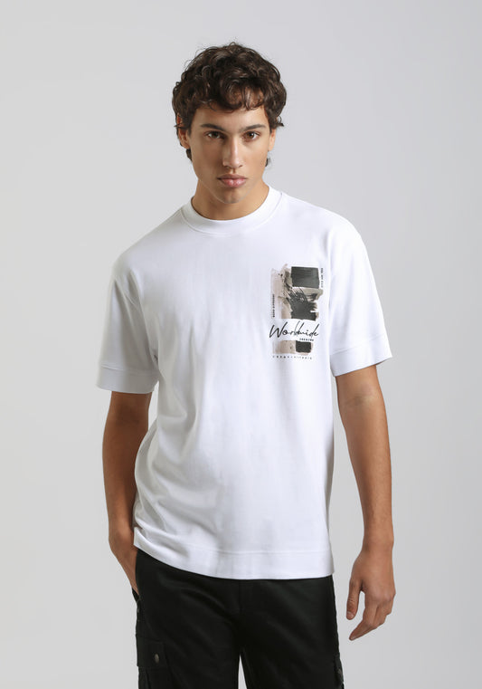 T-shirt over con stampa|Colore:Bianco