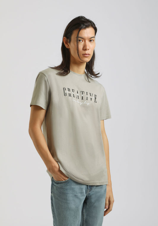 T-shirt 100% cotone con stampa|Colore:Grigio medio
