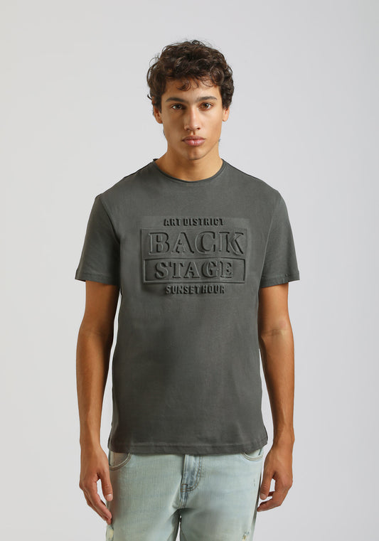 T-shirt con stampa a rilievo|Colore:Grigio scuro