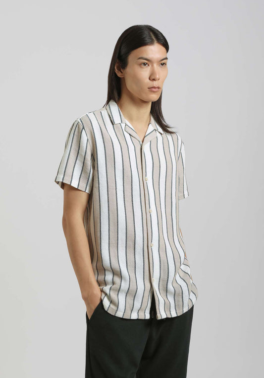 Camicia mezza manica a righe|Colore:Beige