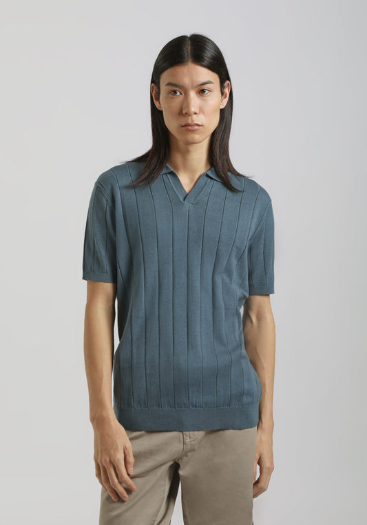 Polo in maglia a coste|Colore:Ciano