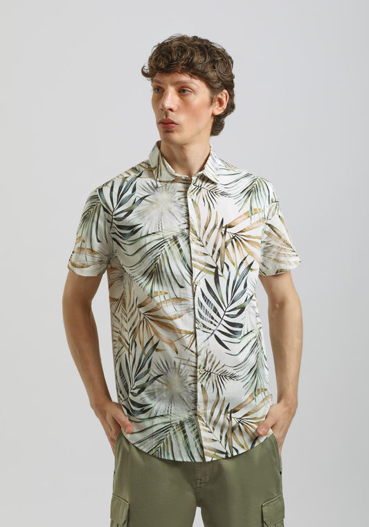 Camicia mezza manica 100% cotone con fantasia|Colore:Safari