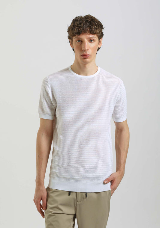 T-shirt in maglia forata|Colore:Bianco