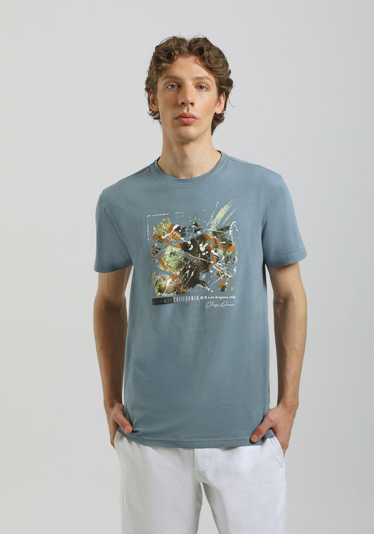 T-shirt 100% cotone con stampa|Colore:Ciano