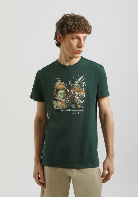 T-shirt 100% cotone con stampa|Colore:Petrolio