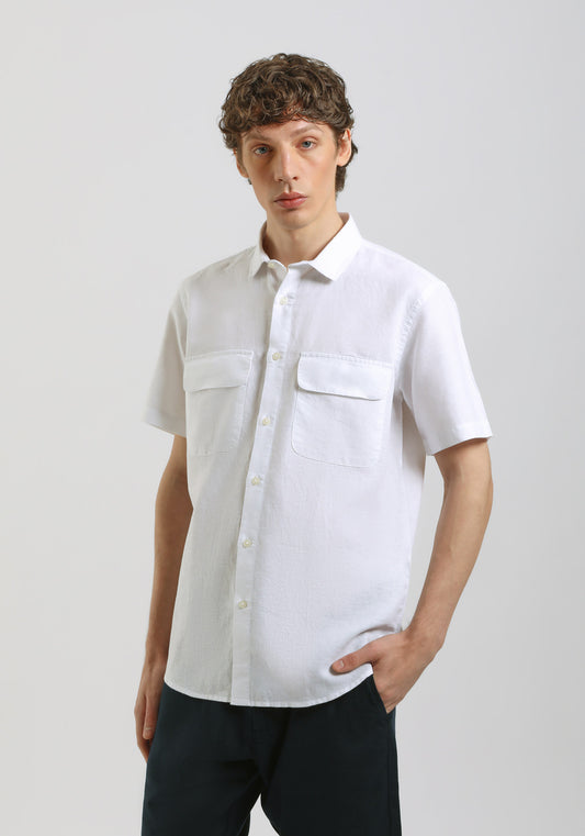 Camicia mezza manica misto lino|Colore:Bianco