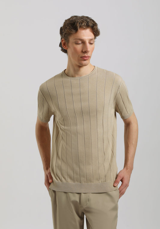 T-shirt in maglia a coste|Colore:Beige