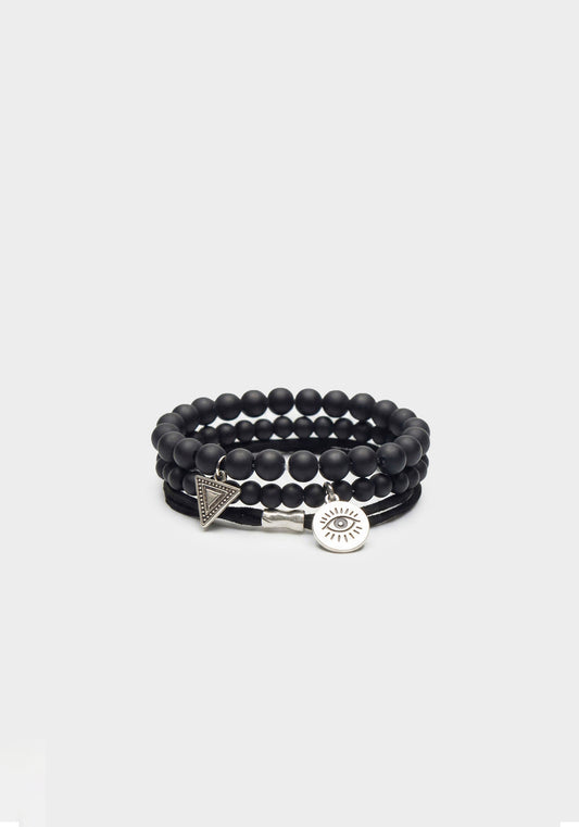 Set di bracciali in pietra|Colore:Nero