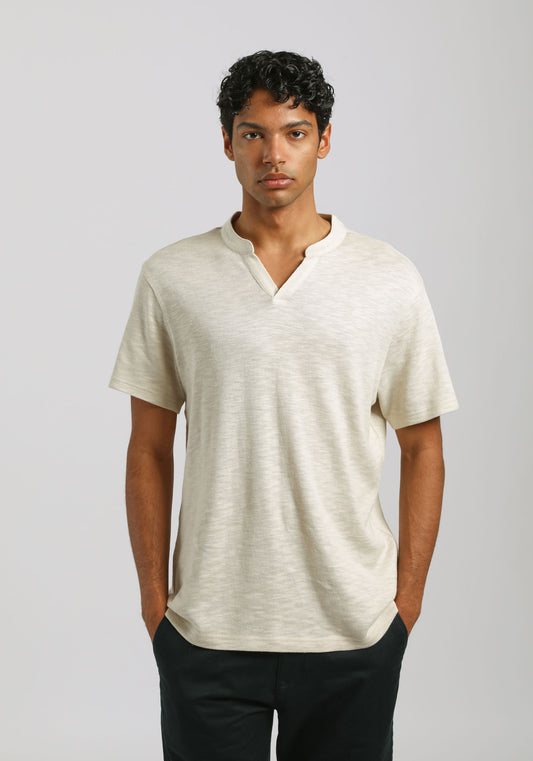 T-shirt con scollo a V|Colore:Beige melange