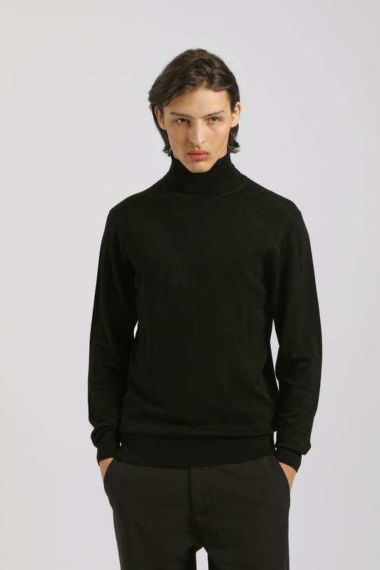 Maglia collo alto in misto viscosa|Colore:Nero