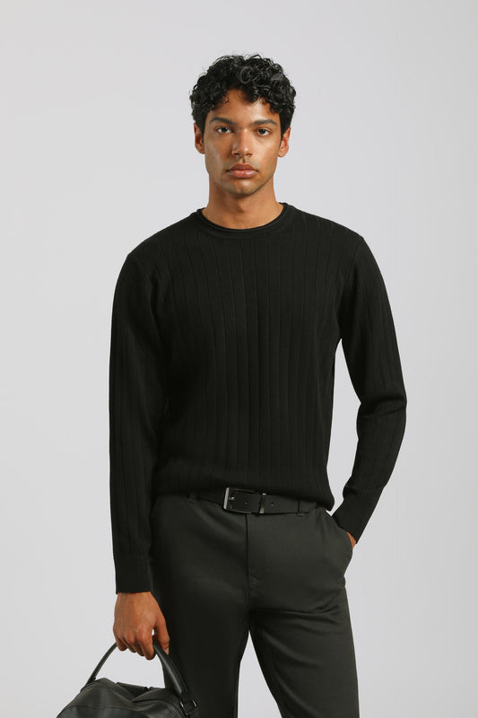 Maglia girocollo a coste|Colore:Nero