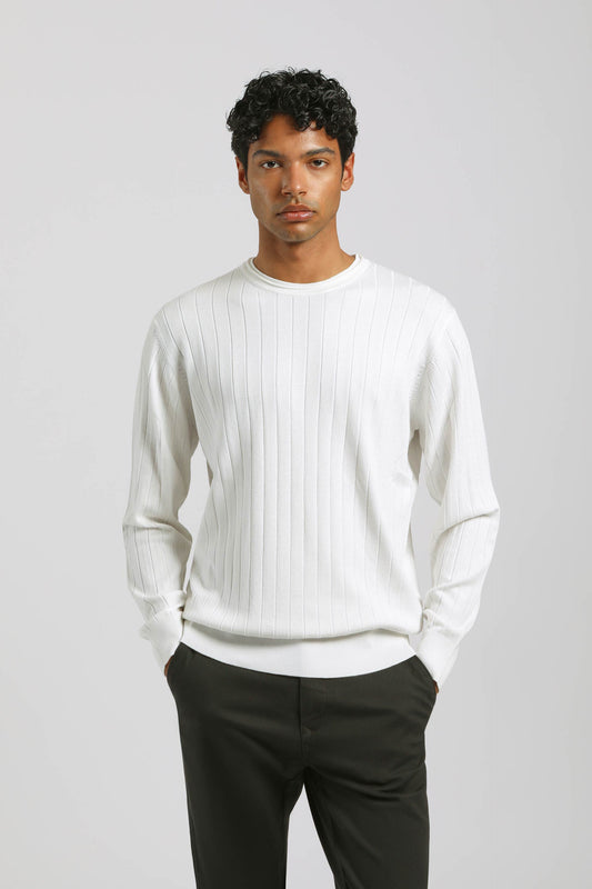 Maglia girocollo a coste|Colore:Off white