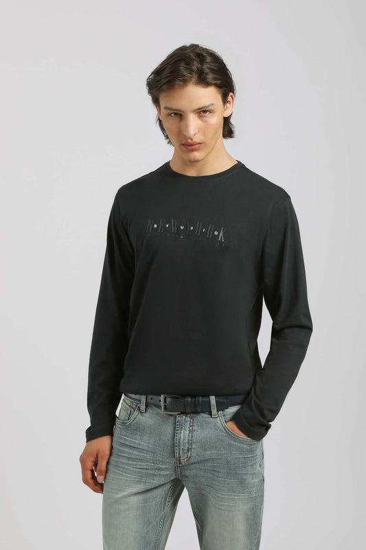 T-shirt manica lunga con stampa|Colore:Blu scuro