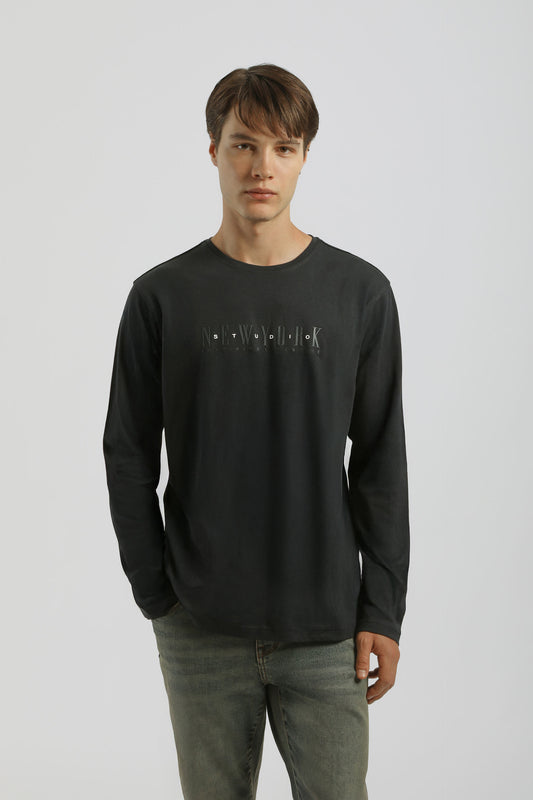 T-shirt manica lunga con stampa|Colore:Blu scuro
