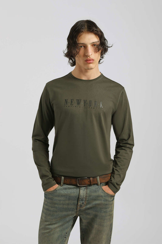 T-shirt manica lunga con stampa|Colore:Verde bosco