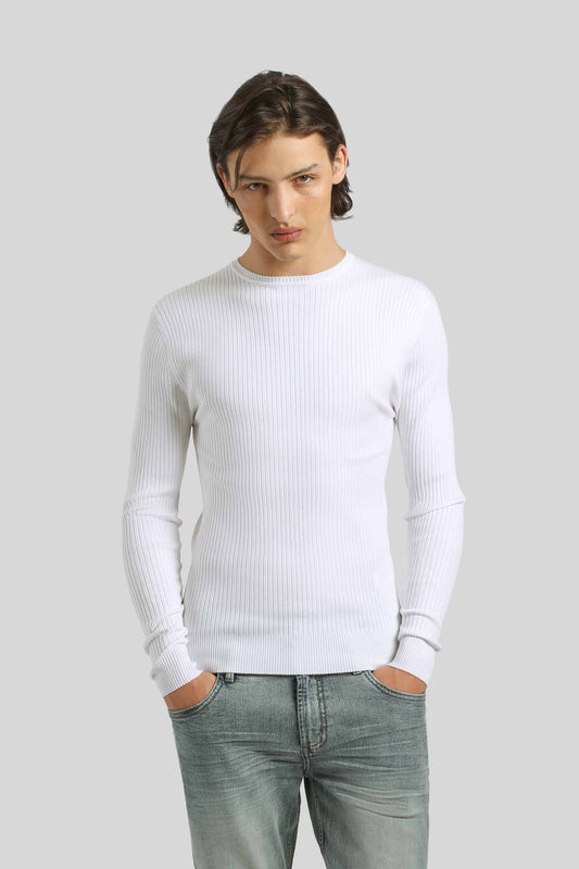 Maglia girocollo a coste|Colore:Bianco