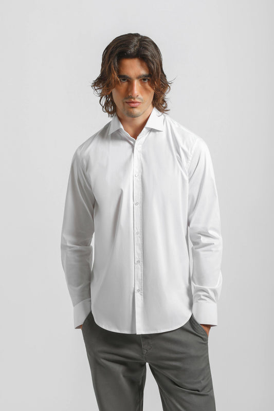 Camicia tinta unita in cotone|Colore:Bianco