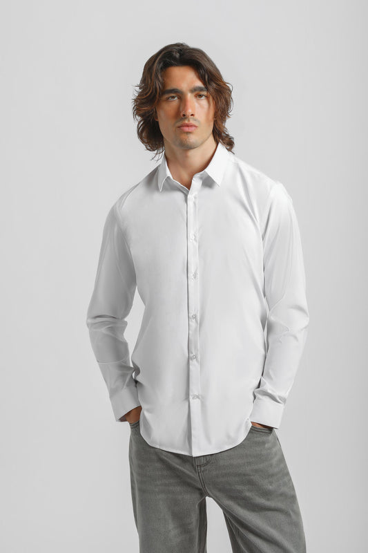 Camicia tinta unita in tessuto elastico|Colore:Bianco
