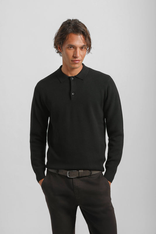 Polo manica lunga misto viscosa|Colore:Nero